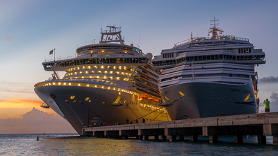 Cruise ships at sunset