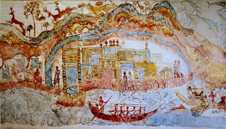 Minoan fresco in Akrotiri Greece