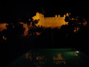 Pool and Castle at night