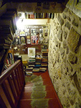 Well-worn stairway at Shakespeare and Company, Paris, France