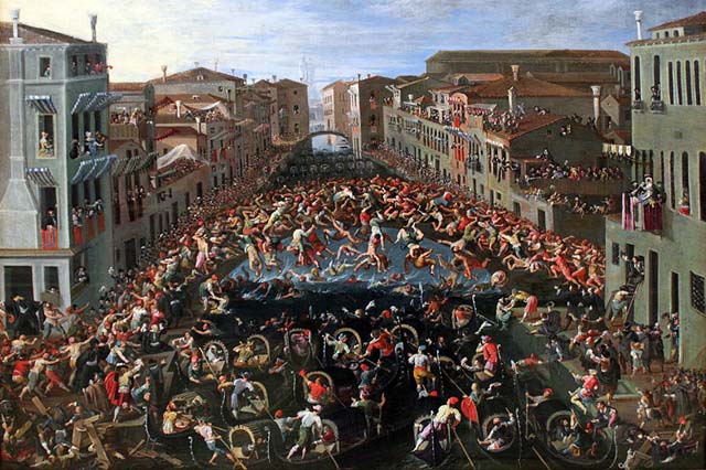 Fist fighting in Venice, Italy