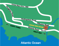 Map of location of Ocean View House, Bakoven, Camps Bay, Cape Town, Western Cape, South Africa - Click for larger image